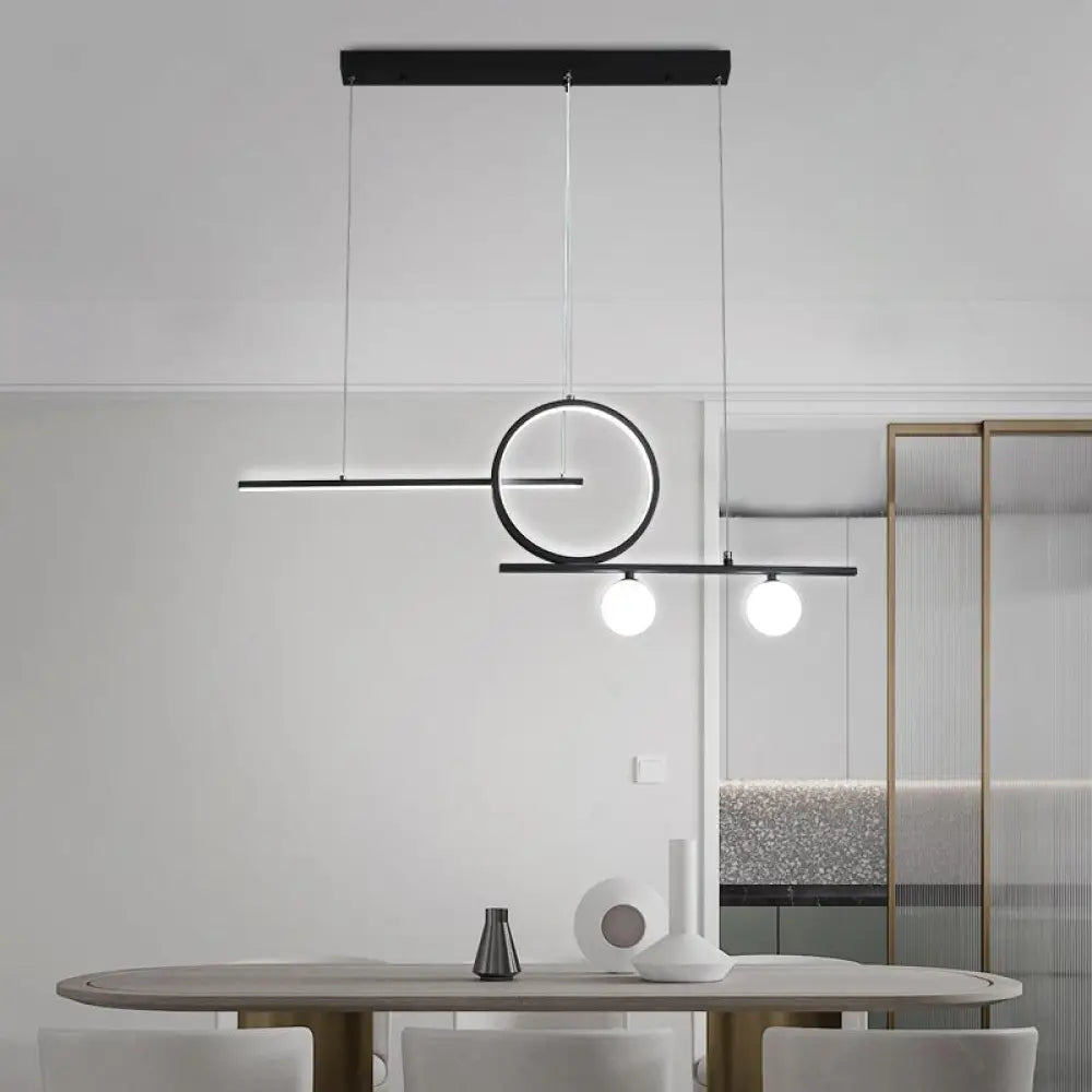 Minimalist Led Island Ceiling Light With Globe Acrylic Shade For Dining Room And Kitchen Black /