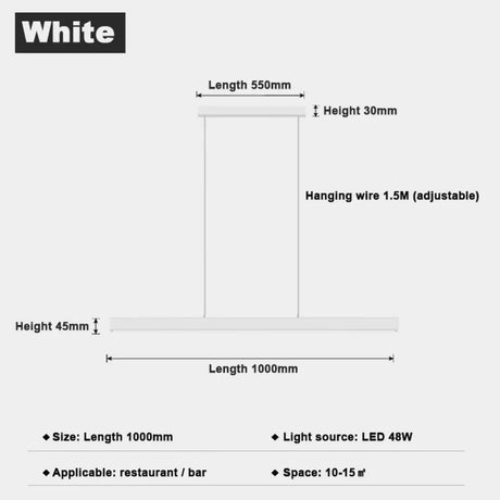 Minimalist Led Long Bar Pendant Light for Dining Room Kitchen 100cm 1 / Cold White pendant Light