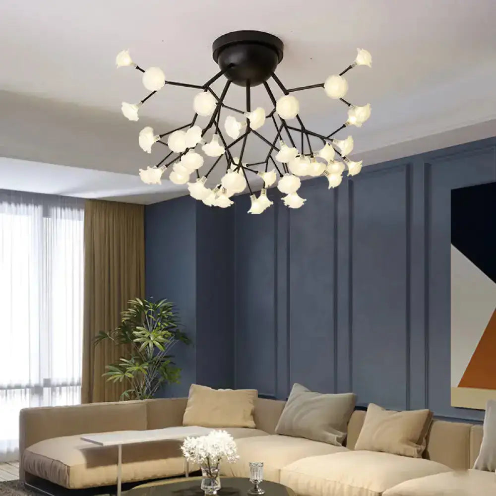 Minimalist Led Metal Flush Mount Ceiling Light For Living Room 36 / Black Flower