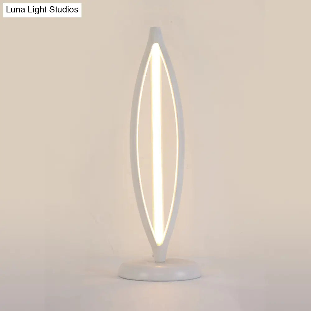 Minimalist Led Night Table Lamp - White/Black Oblong Design With Acrylic Shade And White/Warm Light