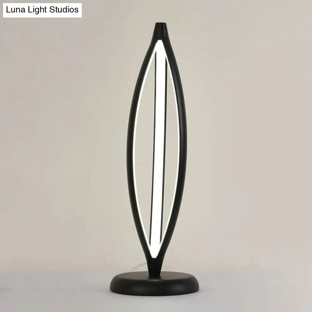 Minimalist Led Night Table Lamp - White/Black Oblong Design With Acrylic Shade And White/Warm Light