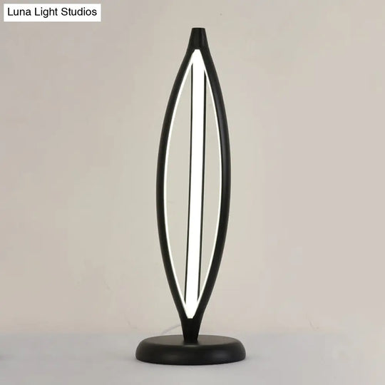 Minimalist Led Night Table Lamp - White/Black Oblong Design With Acrylic Shade And White/Warm Light