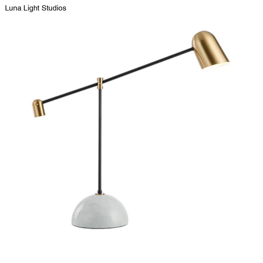 Minimalist Led Night Table Lamp With White Linear Arm Marble Base For Study Room