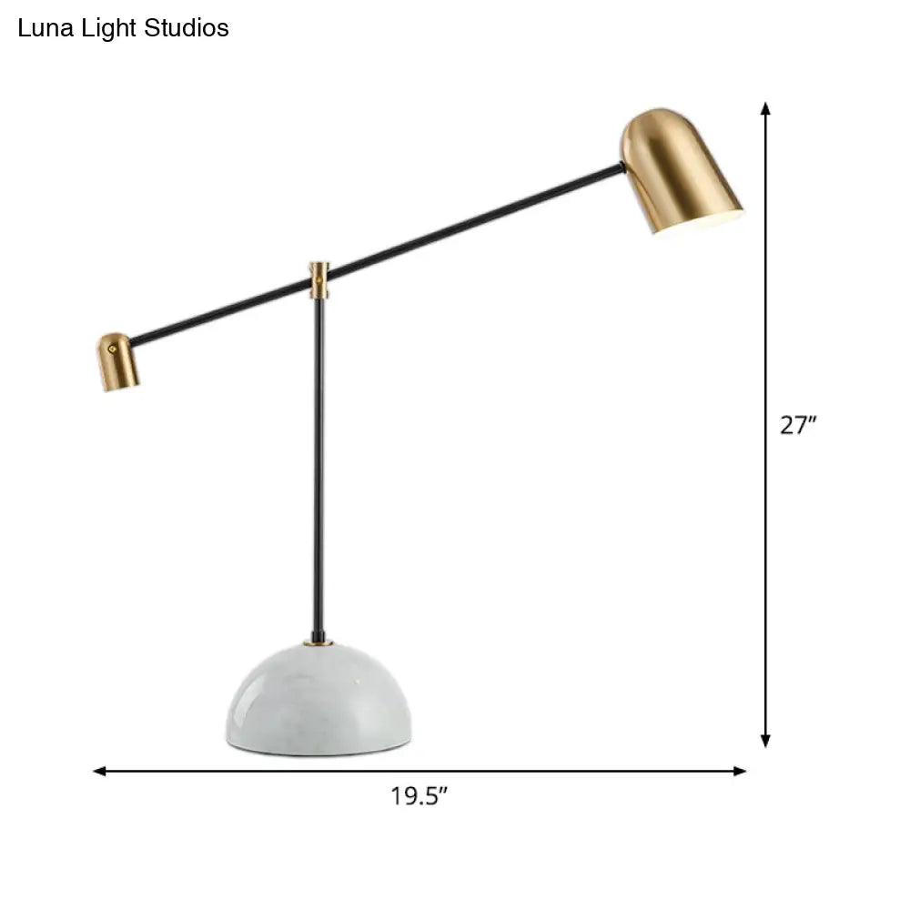 Minimalist Led Night Table Lamp With White Linear Arm Marble Base For Study Room