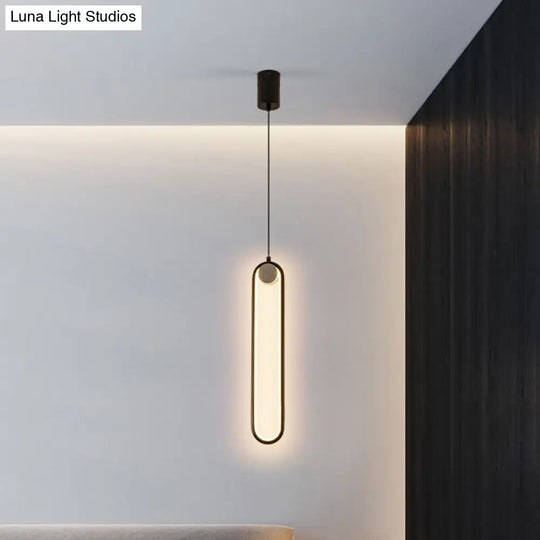 Minimalist Led Oval Metallic Pendulum Pendant In Natural Light - Black Hanging Ceiling