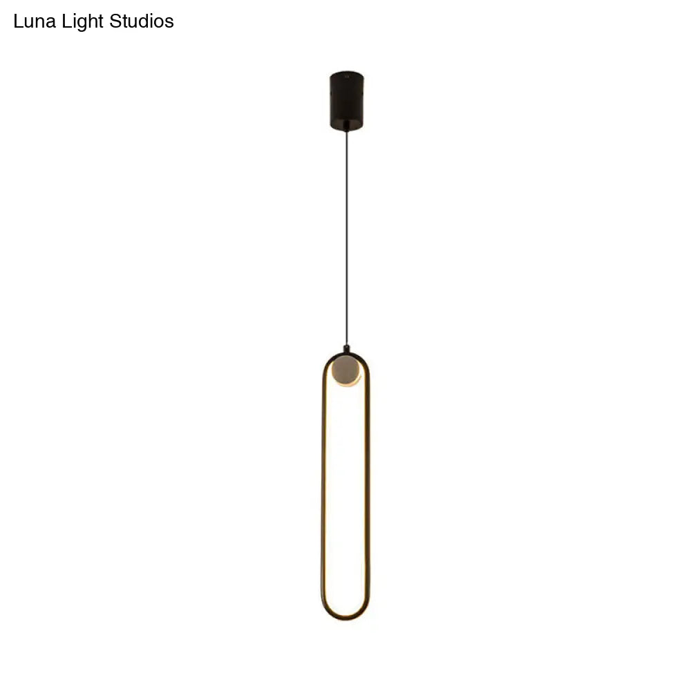 Minimalist Led Oval Metallic Pendulum Pendant In Natural Light - Black Hanging Ceiling