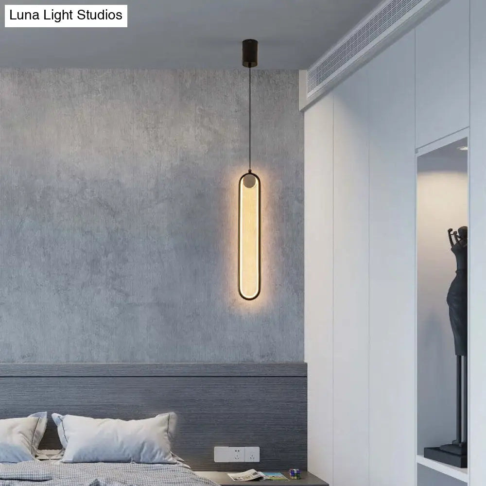 Minimalist Led Oval Metallic Pendulum Pendant In Natural Light - Black Hanging Ceiling