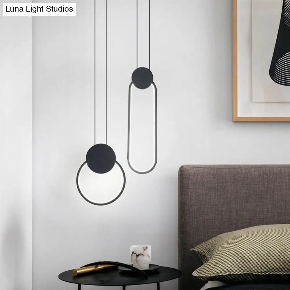 Contemporary Led Ceiling Pendant With Black Metal Ring - Bedside Lamps For Modern Bedrooms