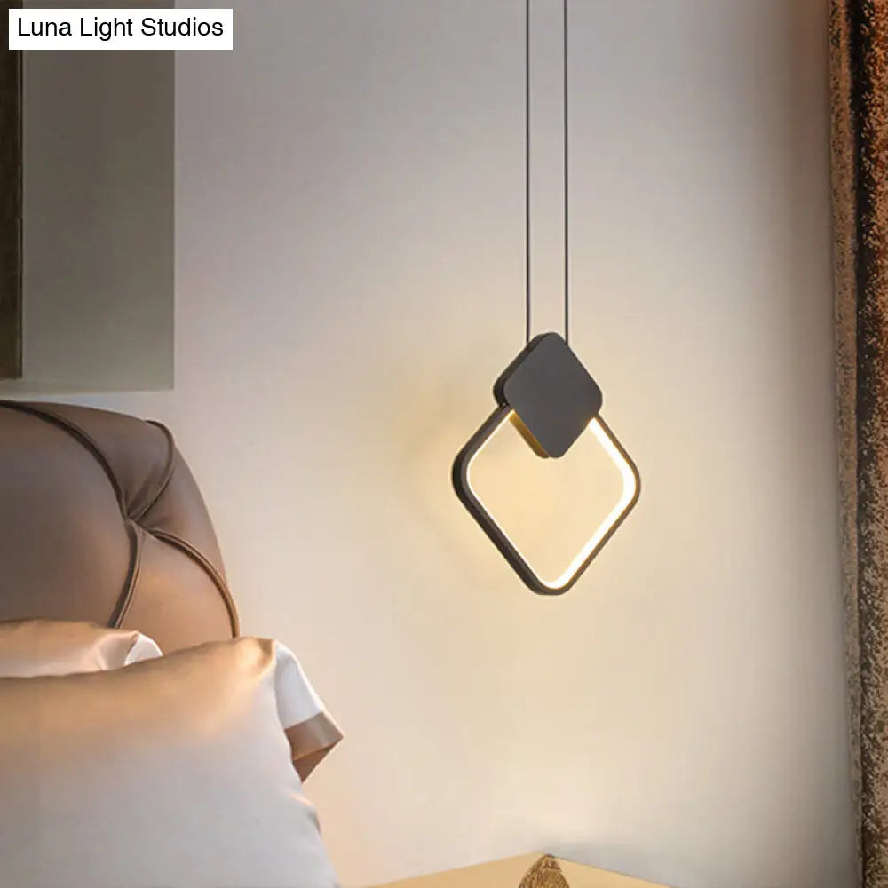 Contemporary Led Ceiling Pendant With Black Metal Ring - Bedside Lamps For Modern Bedrooms / Warm