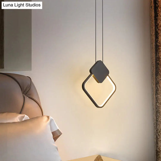 Contemporary Led Ceiling Pendant With Black Metal Ring - Bedside Lamps For Modern Bedrooms / Warm