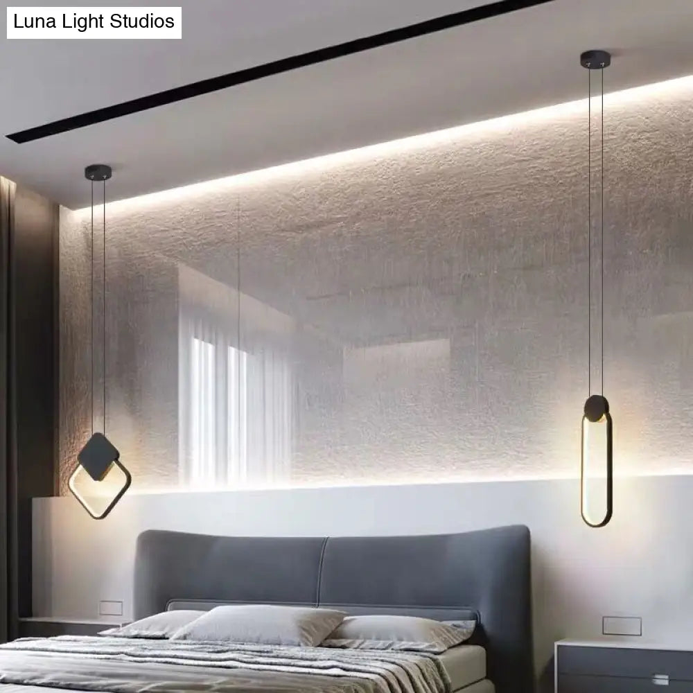 Contemporary Led Ceiling Pendant With Black Metal Ring - Bedside Lamps For Modern Bedrooms