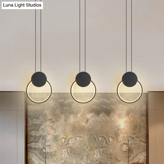 Contemporary Led Ceiling Pendant With Black Metal Ring - Bedside Lamps For Modern Bedrooms / Warm