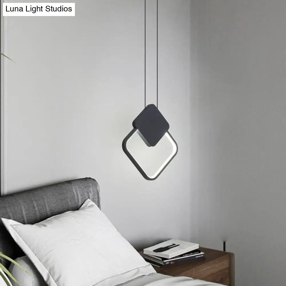 Contemporary Led Ceiling Pendant With Black Metal Ring - Bedside Lamps For Modern Bedrooms / White