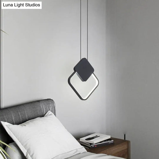 Contemporary Led Ceiling Pendant With Black Metal Ring - Bedside Lamps For Modern Bedrooms / White