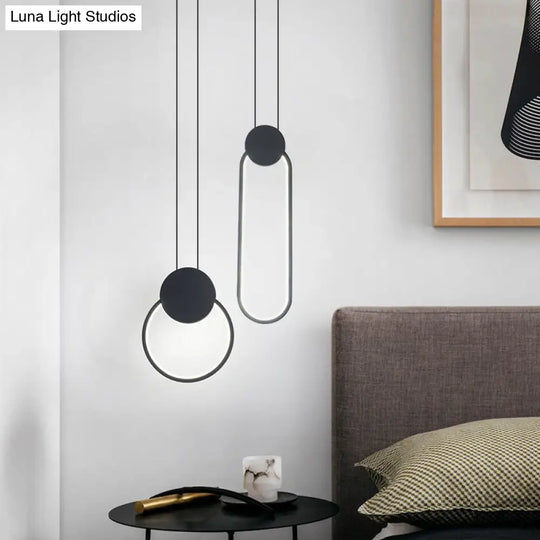 Minimalist Led Pendant Bedroom Lamps – Black Metal Ring Design