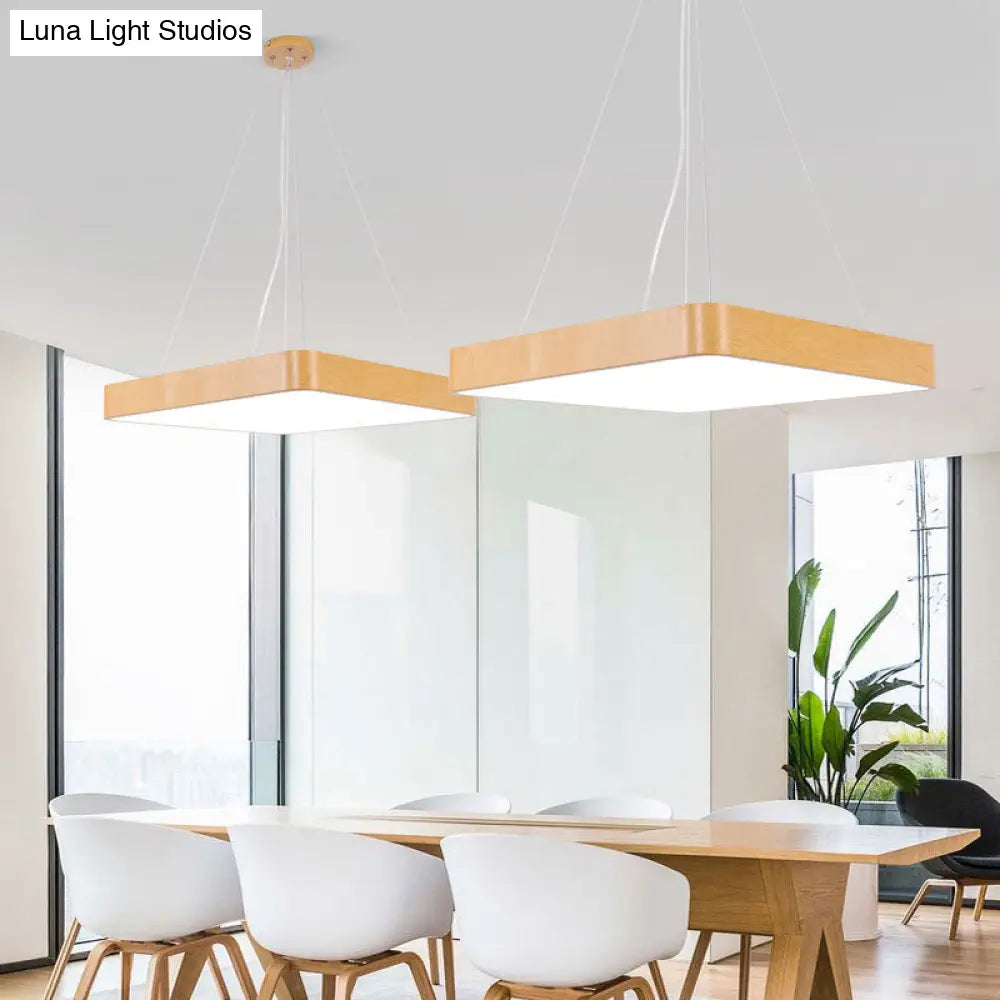 Minimalist Ultrathin Led Pendant Chandelier For Office - Metal Wood Hanging Light Fixture