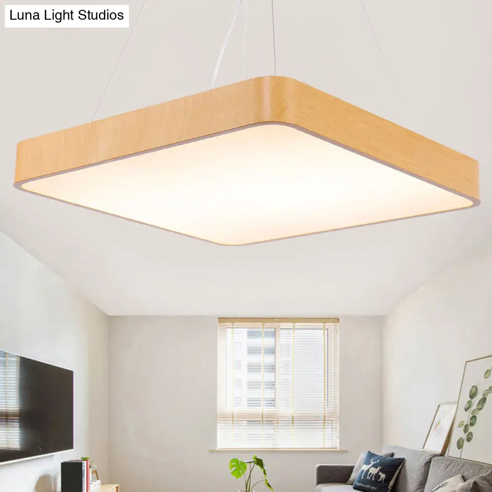 Minimalist Ultrathin Led Pendant Chandelier For Office - Metal Wood Hanging Light Fixture / 12 Warm