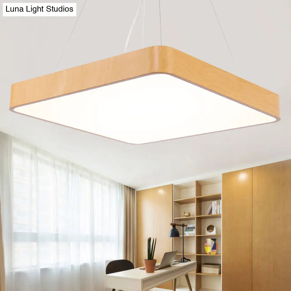 Minimalist Led Pendant Chandelier For Office - Ultrathin Metal And Wood Design