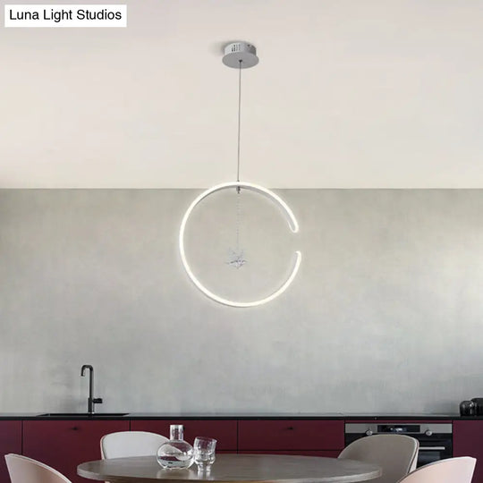 Minimalist Led Pendant Lamp: Acrylic Ring Ceiling Light With Bird Crystal Decor In White/Black