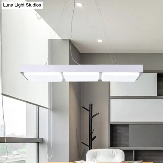 Minimalist Led Pendant Light: Rectangle Office Ceiling Hang - Acrylic Table Lighting White