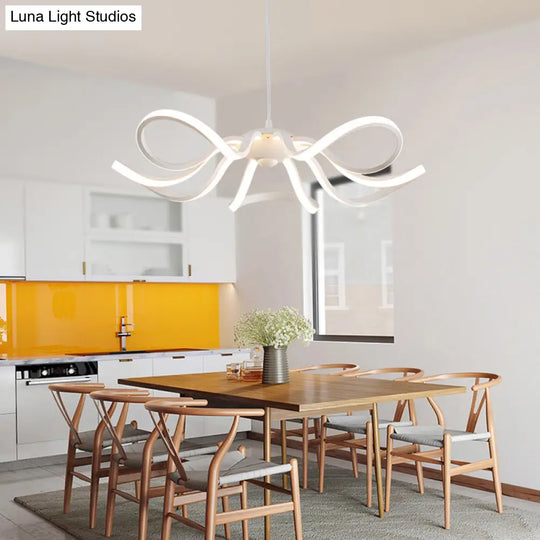 Minimalist Led Pendant Light In White For Restaurants - Flower Chandelier Design