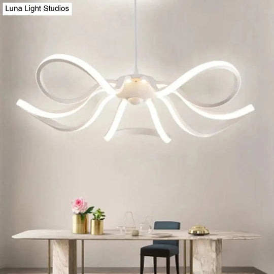 Minimalist Led Pendant Light In White For Restaurants - Flower Chandelier Design