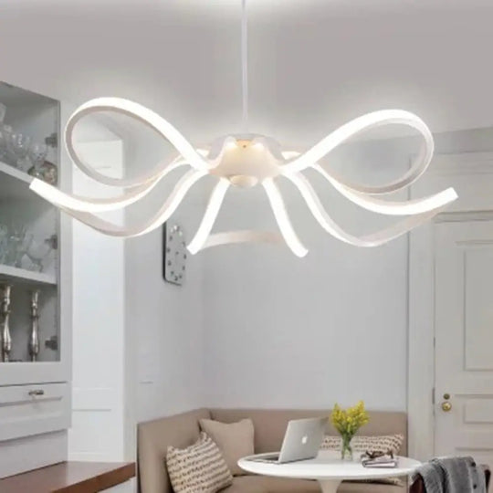 Minimalist Led Pendant Light In White For Restaurants - Flower Chandelier Design / A