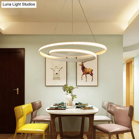 Minimalist Led Chandelier For Dining Room With Metallic Seamless Curve Design