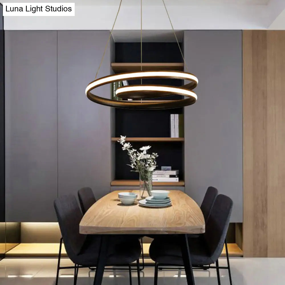 Minimalist Led Chandelier For Dining Room With Metallic Seamless Curve Design