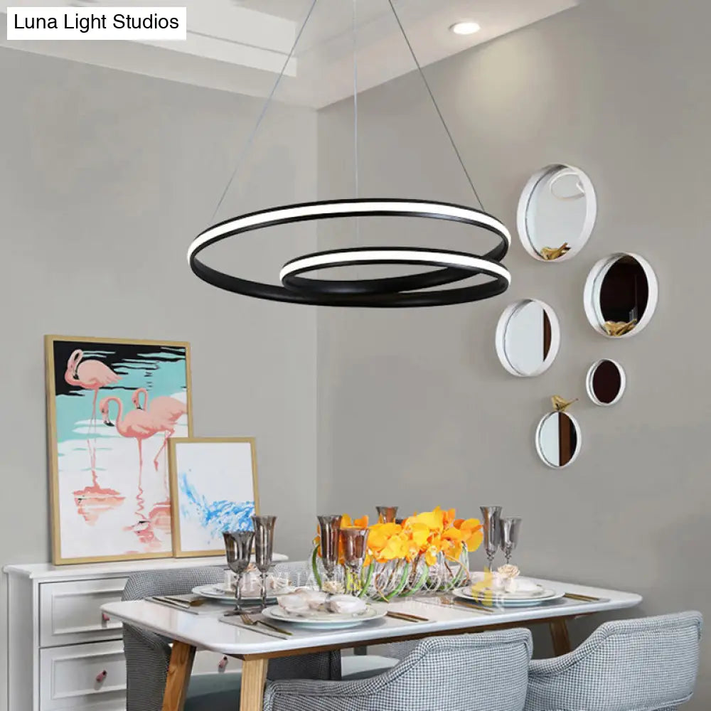 Minimalist Led Chandelier For Dining Room With Metallic Seamless Curve Design Black / 16 Natural