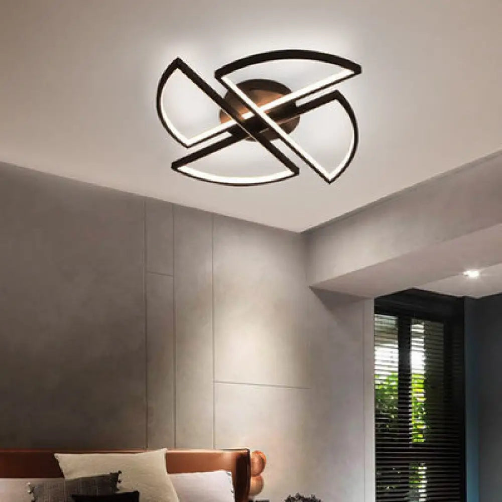 Minimalist Led Pinwheel - Shaped Black Flush Mount Ceiling Light For Living Room / 18’ Natural