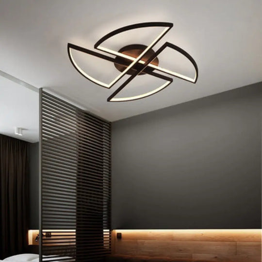 Minimalist Led Pinwheel - Shaped Black Flush Mount Ceiling Light For Living Room / 18’ Remote