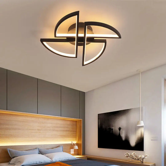 Minimalist Led Pinwheel - Shaped Black Flush Mount Ceiling Light For Living Room / 18’ Warm