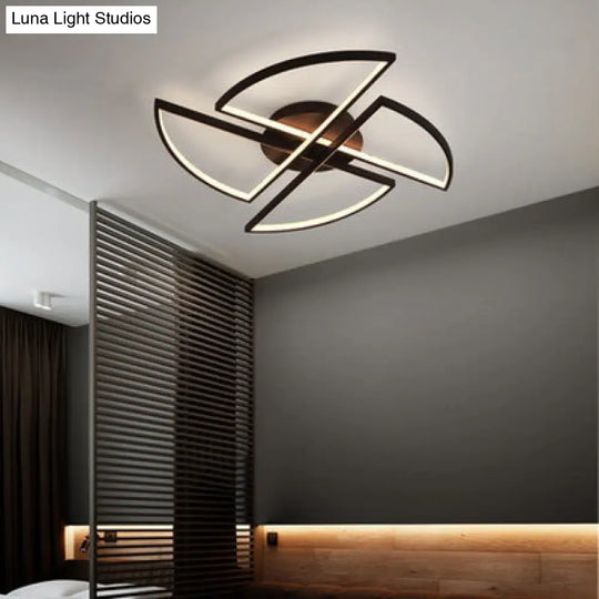 Minimalist Led Pinwheel-Shaped Black Flush Mount Ceiling Light For Living Room / 18 Remote Control