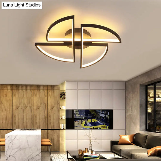 Minimalist Led Pinwheel-Shaped Black Flush Mount Ceiling Light For Living Room / 18 White