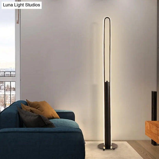 Minimalist Led Reading Floor Lamp In Acrylic Tubular Design - Black/White/Gold Warm/White Light