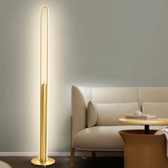 Minimalist Led Reading Floor Lamp In Acrylic Tubular Design - Black/White/Gold Warm/White Light Gold