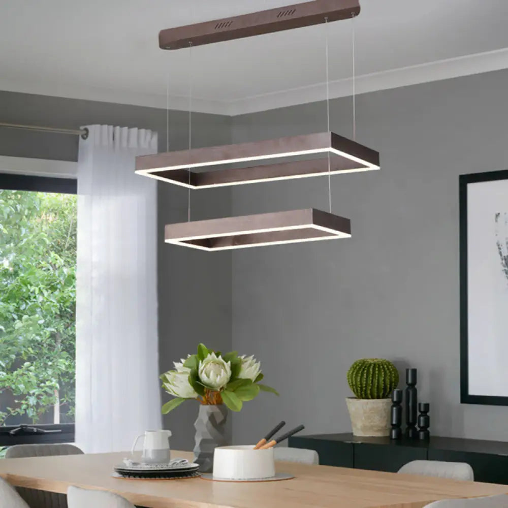 Minimalist Led Rectangular Chandelier - Coffee Acrylic Layered Pendant Light For Living Room 2 /