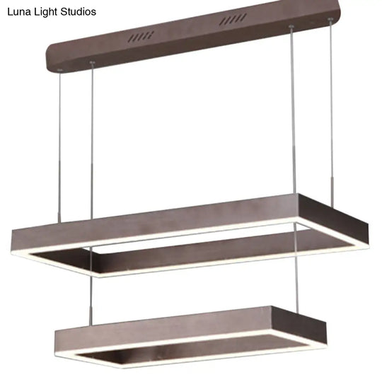 Minimalist Rectangular Layered Acrylic Led Chandelier In Coffee Finish For Living Room Lighting