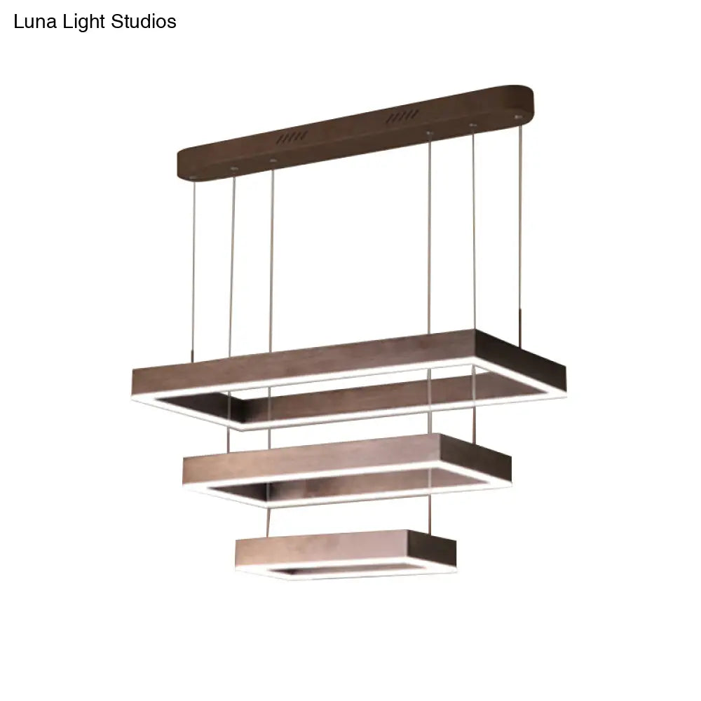 Minimalist Led Rectangular Chandelier - Coffee Acrylic Layered Pendant Light For Living Room