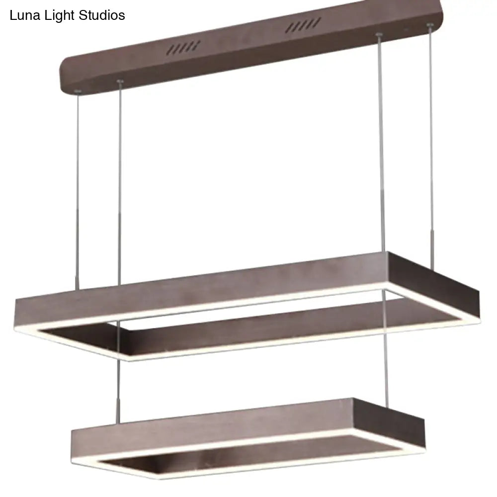 Minimalist Led Rectangular Chandelier - Coffee Acrylic Layered Pendant Light For Living Room