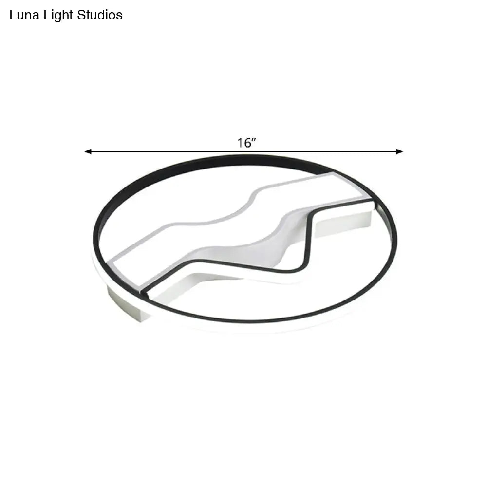 Minimalist Led Restaurant Ceiling Lamp: Round Metallic Shade 16’/19.5’ Wide Flush Mount Black
