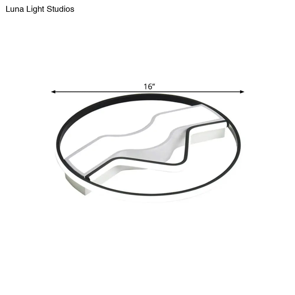 Minimalist Led Restaurant Ceiling Lamp: Round Metallic Shade 16/19.5 Wide Flush Mount Black