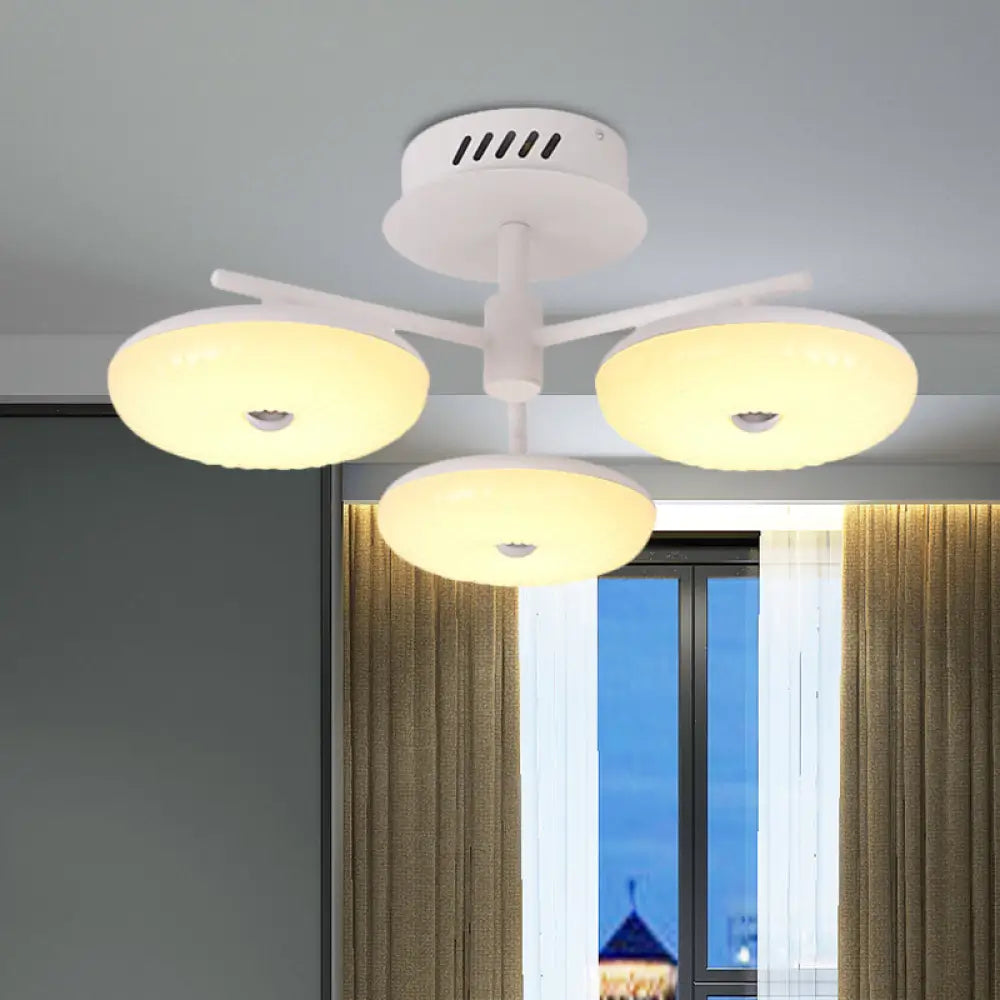 Minimalist Led Restaurant Flush Light Fixture - White Semi Ceiling Mount With Doughnut Acrylic