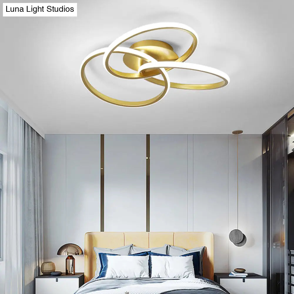 Minimalist Led Ring Flush Mount Ceiling Light For Bedrooms With Interlocking Acrylic Design