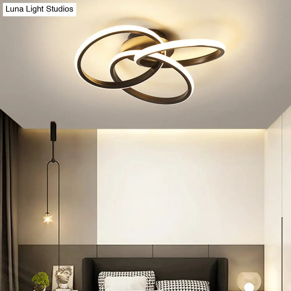 Minimalist Led Ring Flush Mount Ceiling Light For Bedrooms With Interlocking Acrylic Design