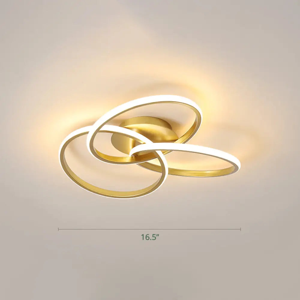 Minimalist Led Ring Flush Mount Ceiling Light For Bedrooms With Interlocking Acrylic Design Gold /