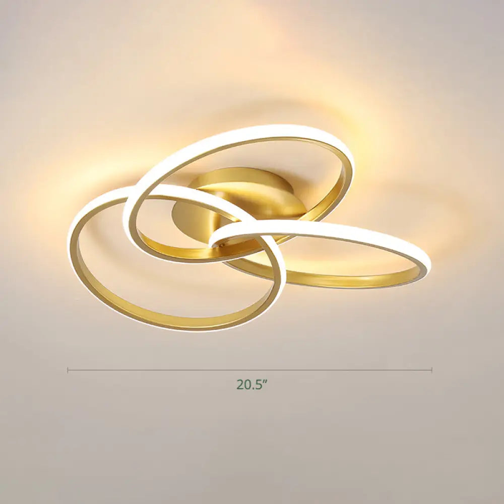 Minimalist Led Ring Flush Mount Ceiling Light For Bedrooms With Interlocking Acrylic Design Gold /