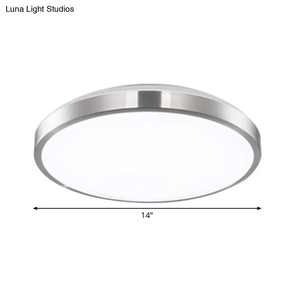Minimalist Led Silver Flush Mounted Bedroom Ceiling Light - Acrylic Circular 10/11/16 Wide