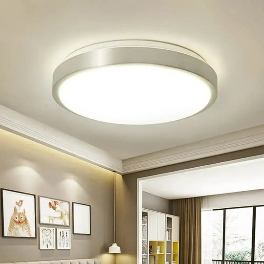 Minimalist Led Silver Flush Mounted Bedroom Ceiling Light - Acrylic Circular 10’/11’/16’ Wide / 10’